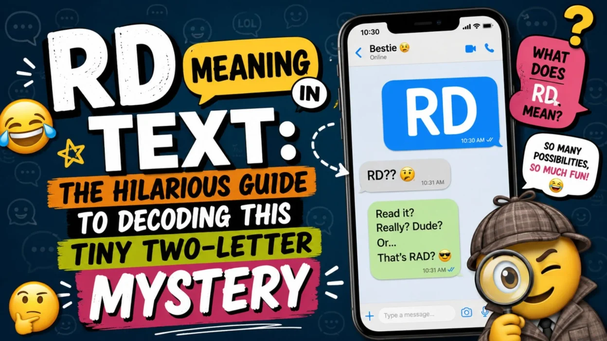 RD meaning in text explained with a funny chat message and detective emoji decoding the two-letter mystery.