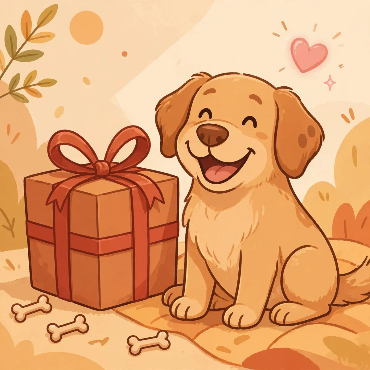 Happy dog sitting beside a wrapped gift box
