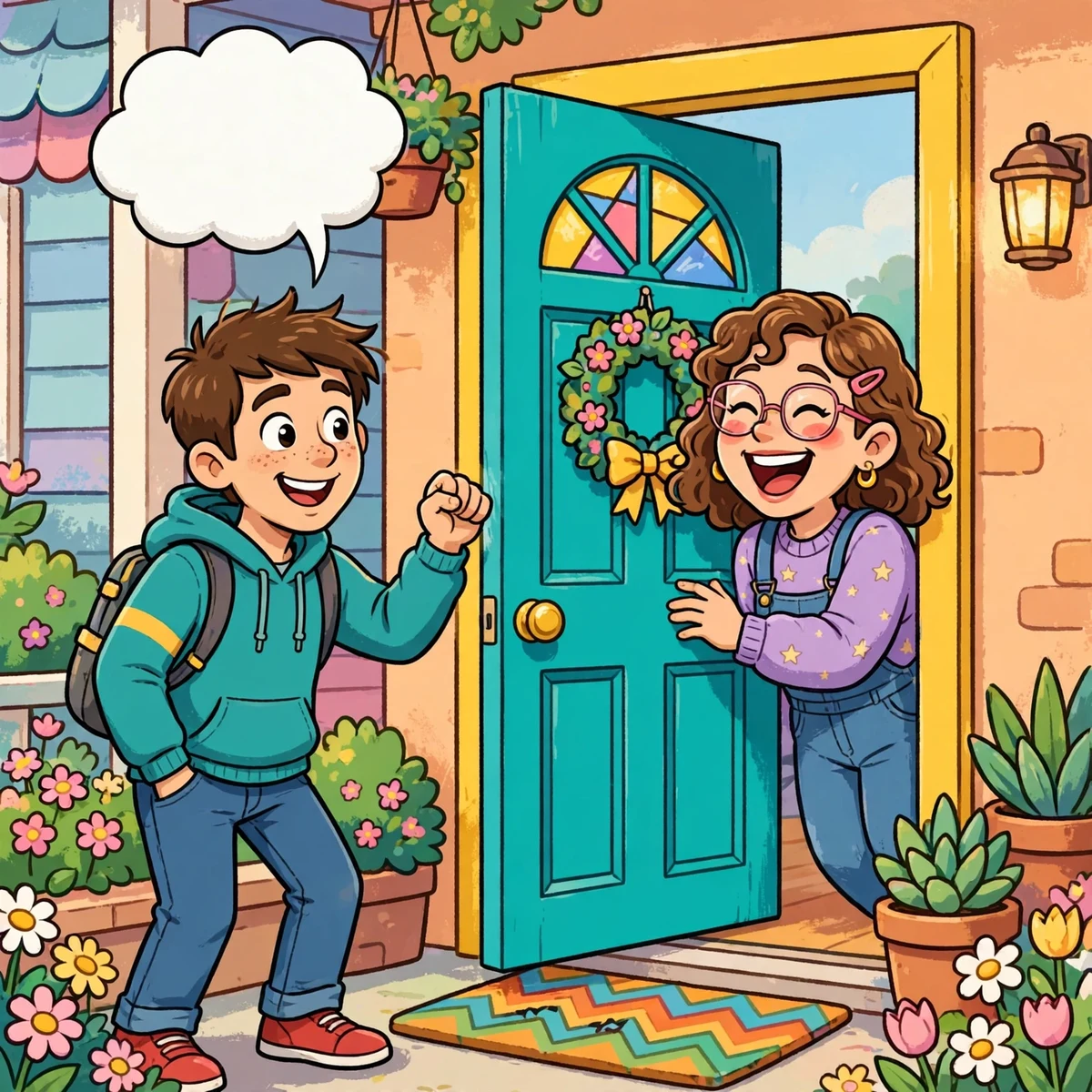 Funny knock knock pick up lines cartoon at a front door